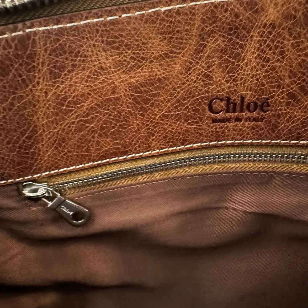 Chloe Edith Tote Bag Top Handle in Brown Nubuck Leather Made in Italy Authentic